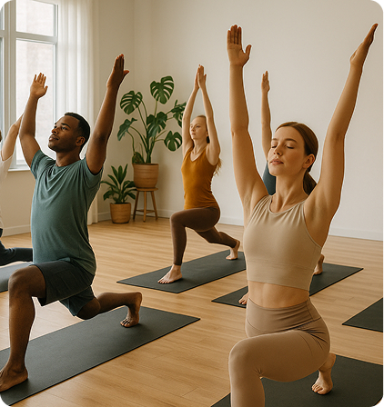 Yoga studio interior with calm natural light