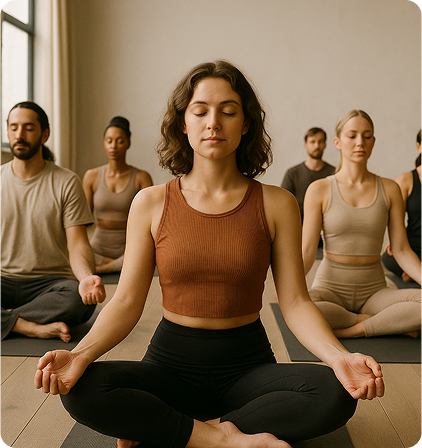 Yoga class practicing together in the studio