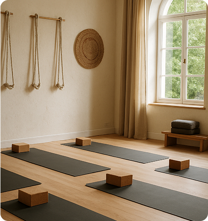 Yoga mat and studio details prepared for class